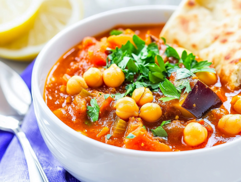Chickpea and Eggplant Stew with Harissa