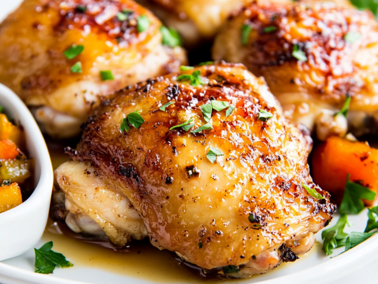 Crispy Baked Chicken Thighs with Honey Dijon Glaze