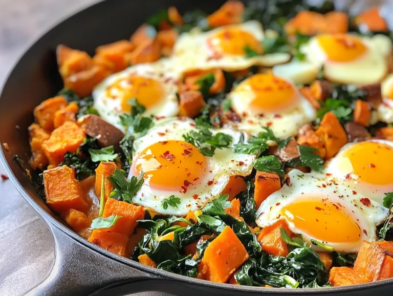 Sweet Potato Breakfast Hash with Spinach and Eggs