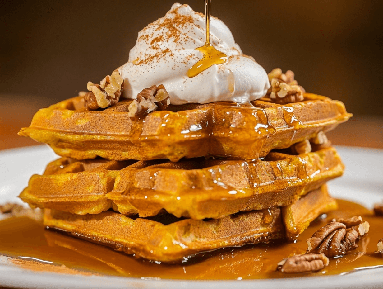 Pumpkin Spice Waffles with Maple Syrup - Simply Delightful - Recipe ...
