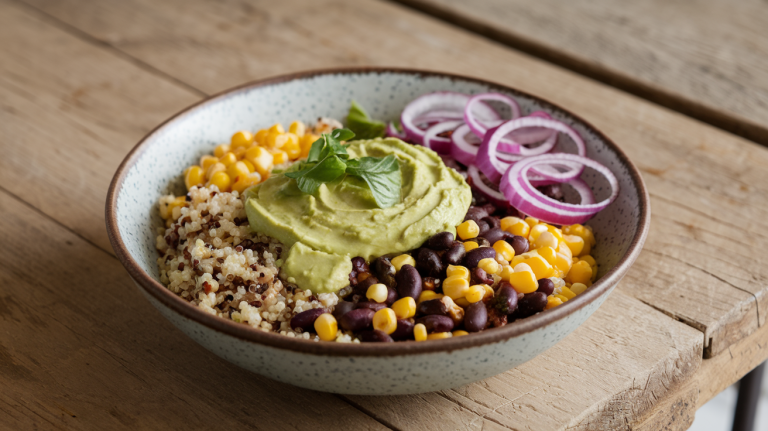 Spicy Avocado and Black Bean Quinoa Bowl – A Flavor-Packed Vegan Delight