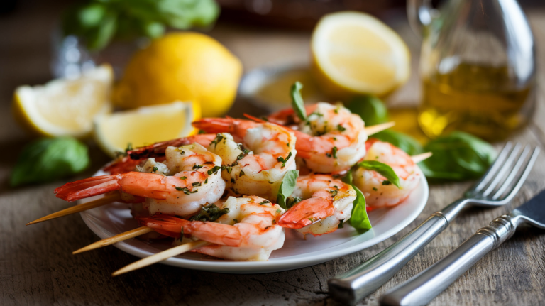 Zesty Lemon Basil Grilled Shrimp Skewers